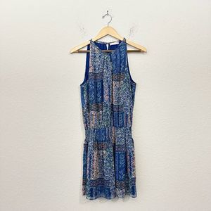 RAMY BROOK Patchwork Printed Paris Mini Dress in Blue Patchwork
